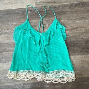 Mint Green tank top with lace on the bottom